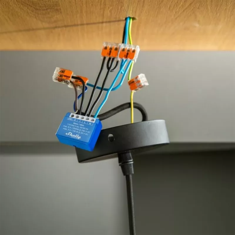Šviesos relė Shelly Qubino Wave 1 Mini belaidė 110–240V, 8A AC / 5A DC, 868,4 MHz, patalpų, mėlyna