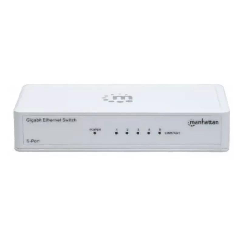 Manhattan 5 prievadų Gigabit Ethernet tinklo jungiklis, stalinis, plastikinis, IEEE 802.3az (energiją taupantis Ethernet), trejų metų garantija, dėžutėje