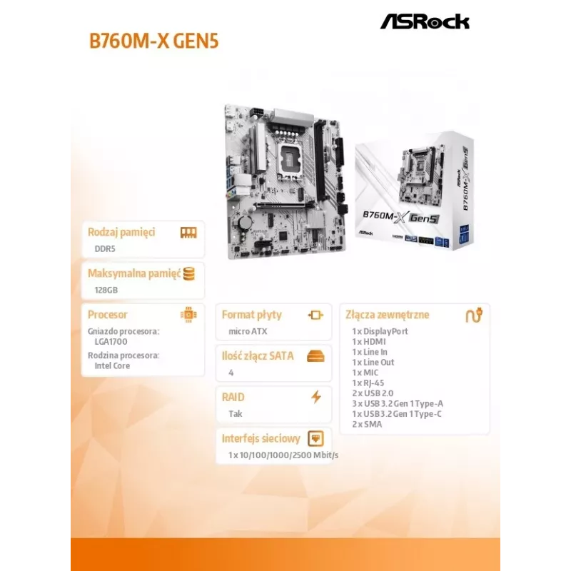 Motininė plokštė ASROCK B760M-X GEN5 mATX LGA1700, 2× DDR5, DisplayPort ir HDMI