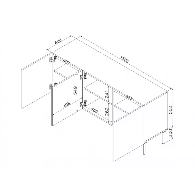 3D komoda PALAZZO BIS 151x40x75 baltas matinis