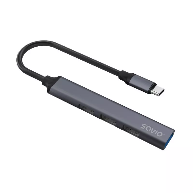 USB 3.0 4 prievadų sąsajos šakotuvas SAVIO AK-71 su USB-C laidu, 5000 Mbit/s, 2 metų garantija