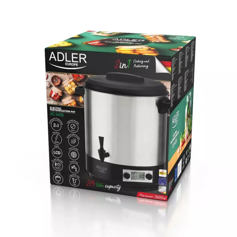Pasterizatorius Adler AD 4496 28L 2600W Nerūdijantis Plienas Juodas