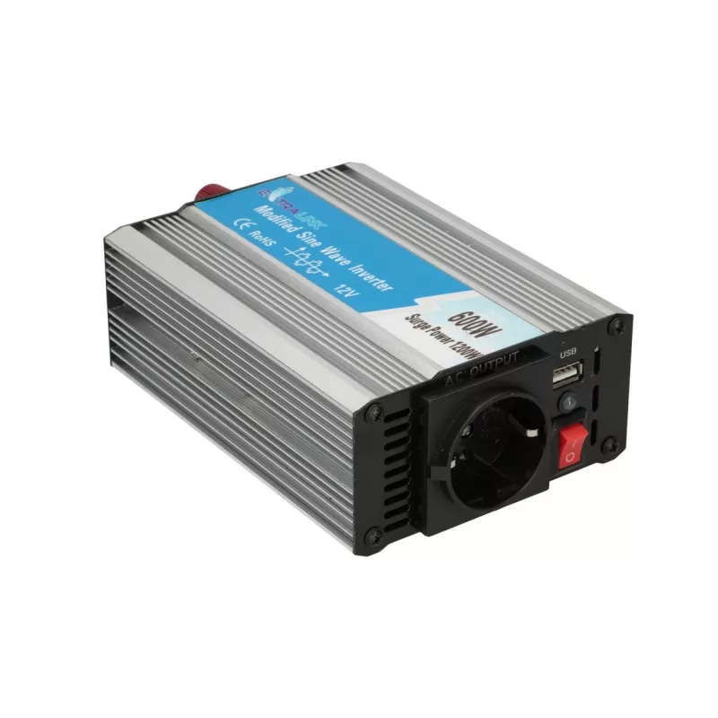 Extralink OPIM-600W įtampos keitiklis, automobilinis 12V, 600W modifikuotas sinusas