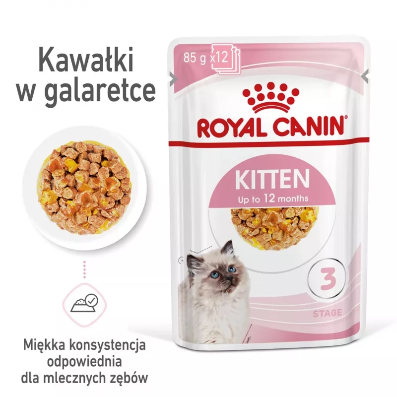 Šlapias kačiukų ėdalas Royal Canin Kitten Jelly 85 g – vištienos skonis, 85 g paketėlis, 12 vnt.