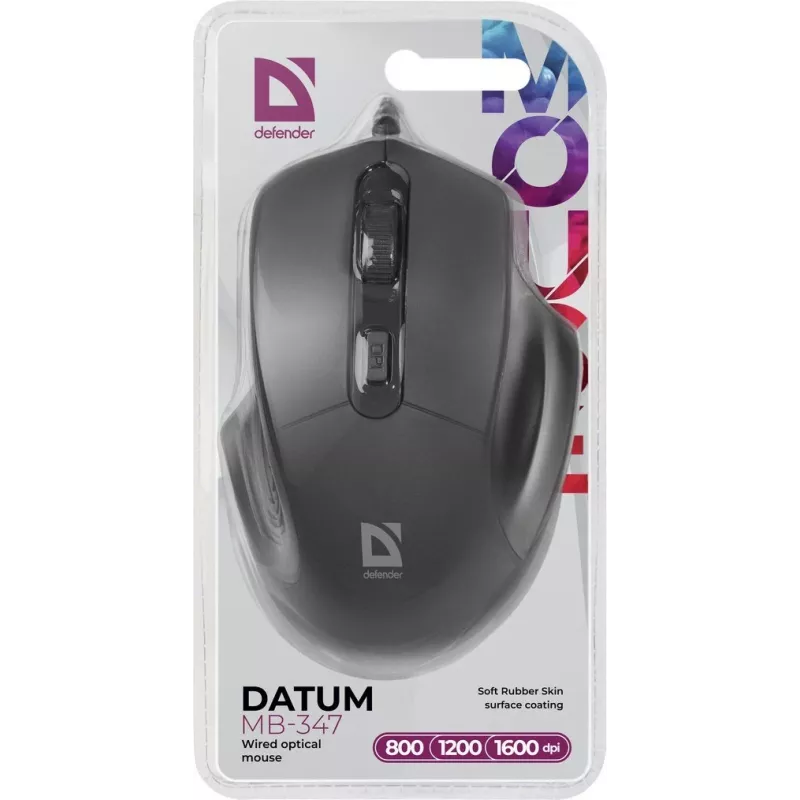 Defender DATUM MB-347 Optinė pelė juoda 1600dpi 3 mygtukai