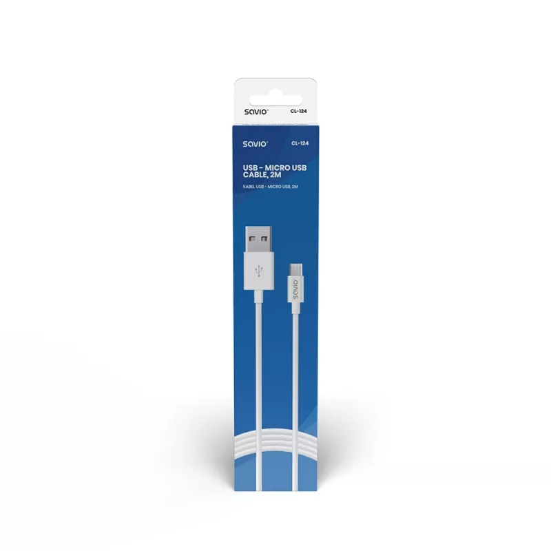 USB kabelis SAVIO CL-124 USB 2.0, USB A į Micro-USB B, 2 m, baltas