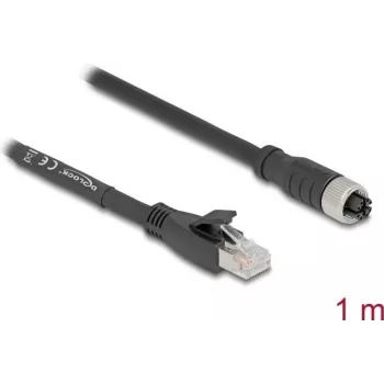 Tinklo kabelis DeLOCK 80589 M12 į RJ-45 Cat5e 1m Juodas