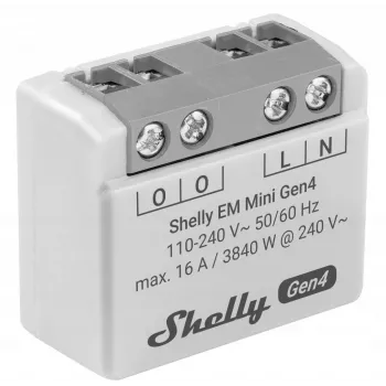 Šviesos relė Shelly Relay EM Mini Gen4 1 kanalo Wi‑Fi Matter Zigbee Bluetooth 8A, 110–240V, energijos matuoklis