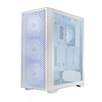 PC korpusas LOGIC Dart Pro Midi ARGB baltas — Midi Tower, ATX, 456×200×385 mm, max GPU 34 cm, CPU aušintuvo aukštis 155 mm, 3x120mm priekyje + 1x120mm gale, USB 3.0 x2, USB-C x1