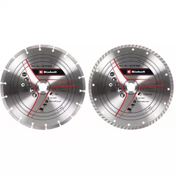 Deimantiniai pjovimo diskai kampiniams šlifuokliams EINHELL 230×22,23×1,8 mm, turbo kraštas, 2 vnt.