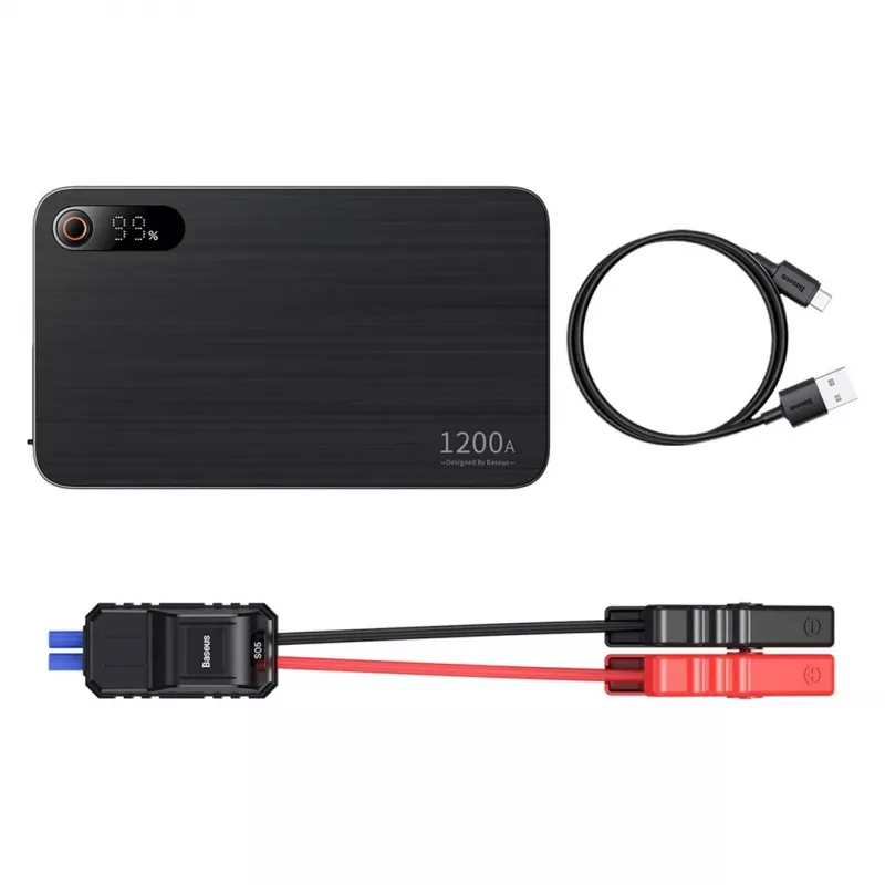 Powerbank / Užvedimo starteris Baseus Pro+ automobilinis užvedimo starteris, 12000mAh, 1200A, USB (Juoda)