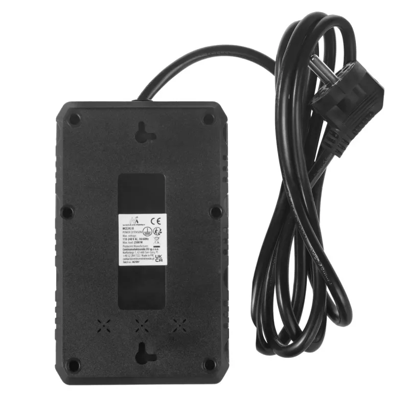 Ilgintuvas MACLEAN MCE392 B – 4 kištukiniai lizdai, 3×USB, 110–240V, 2,1A, 2500W, 1,5 m laidas, juodas