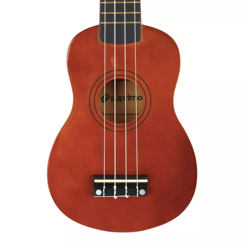 Sopraninė ukulelė SUPRIMO UK21 21 colio – liepmedžio korpusas, 12 griovelių, 4 nailono stygos, tamsaus medžio apdaila