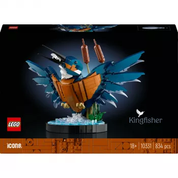 LEGO Icons Kingfisher paukščio modelio konstravimo rinkinys suaugusiems su vandens scena ir stovu
