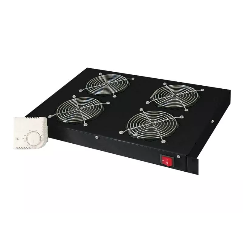Digitus DN-19 FAN-4-HO-SW 19 colių ventiliacijos blokas spintos viršui, 4 ventiliatoriai, termostatas, juodas