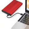 Išorinis HDD/SSD dėklas QOLTEC 51860 2,5 colio SATA III diskams, USB Type-A, 5 Gbit/s, aliuminis, raudonas