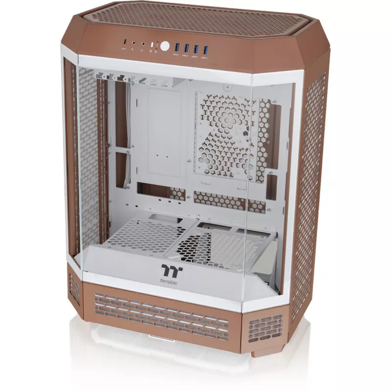 Thermaltake The Tower 600 CA-1Z1-00MUWN-00 Midi Tower ATX kompiuterio korpusas, grūdintas stiklas, 2 x 140 mm ventiliatoriai, 3,5/2,5 col. diskams, Mocha Mousse