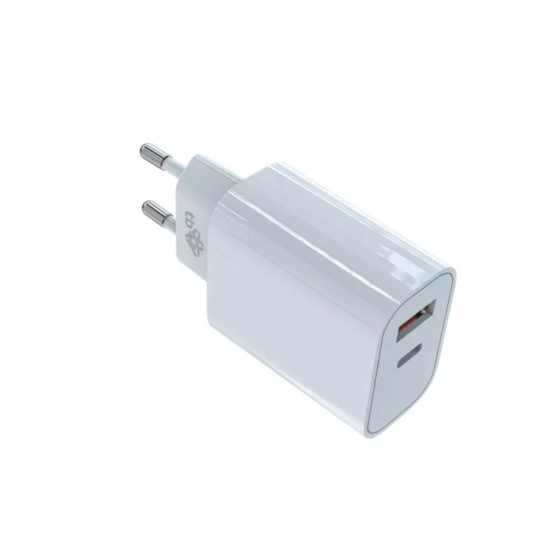 Universalus įkroviklis 2x3A USB C + USB A Power Delivery baltas