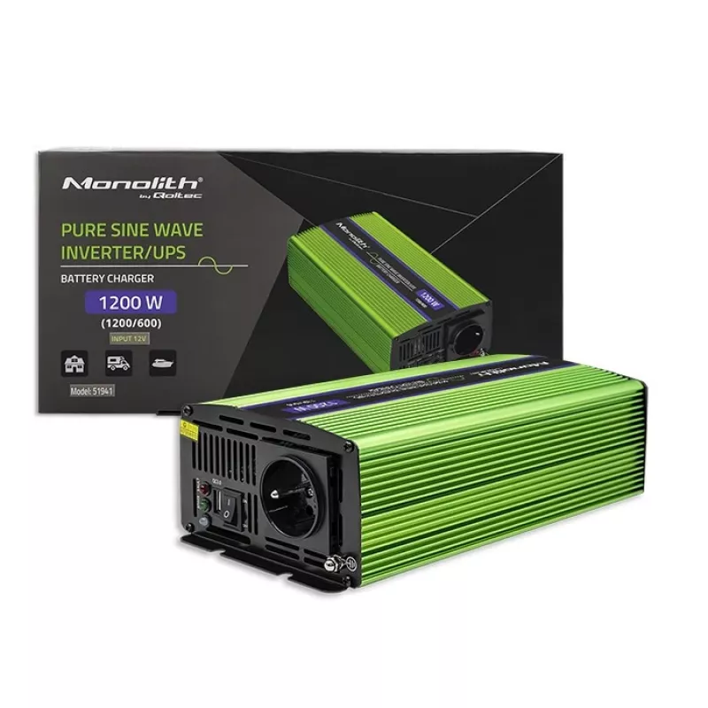 Automobilinis keitiklis Qoltec Monolith 1200 W žalias 12 V