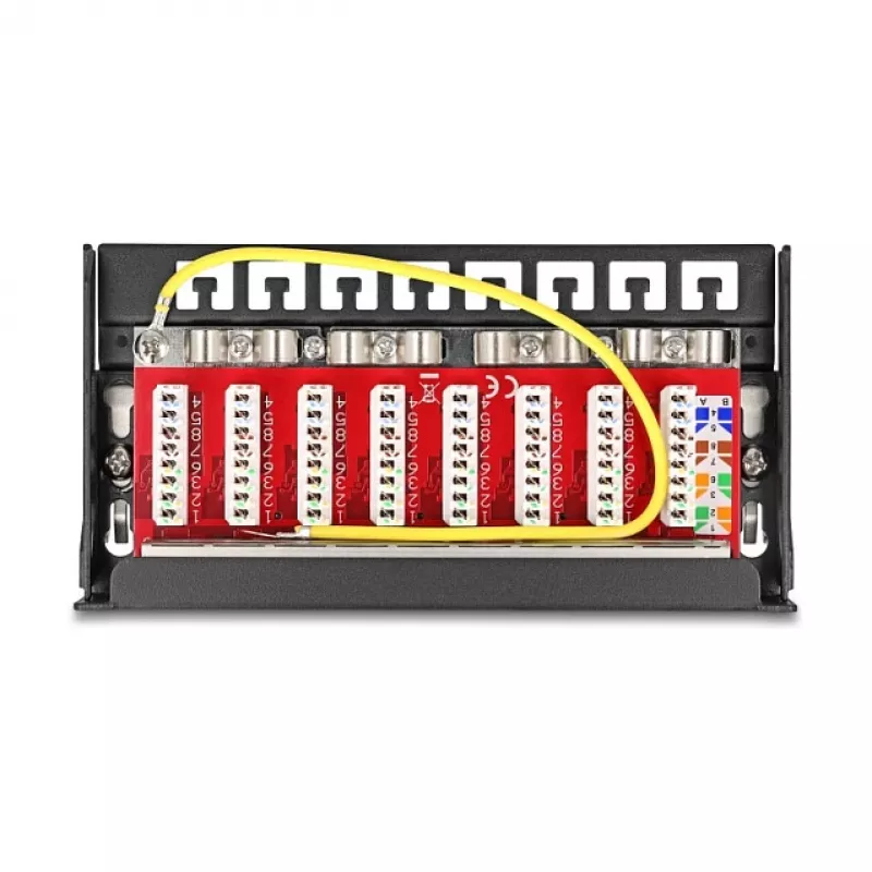 Patch panel DELOCK Mini Desktop RJ45 8 prievadų Cat.6A ekranuotas juodas ant stalo, sienos ar DIN bėgio