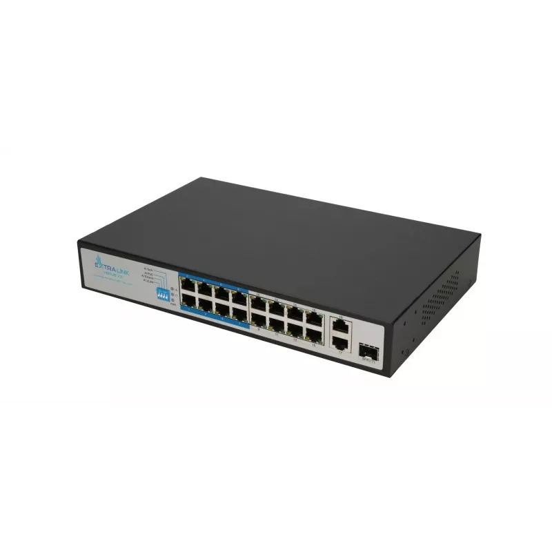 Switch Extralink VIRTUS V3 Unmanaged L2 16x Fast Ethernet (10/100) PoE 1U Juodas