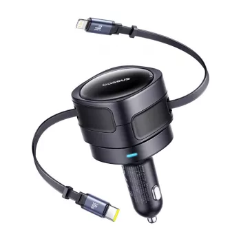 Automobilinis įkroviklis Baseus Enjoyment Max 60W su USB‑C ir Lightning laidais, dviejų prievadų greitasis įkrovimas