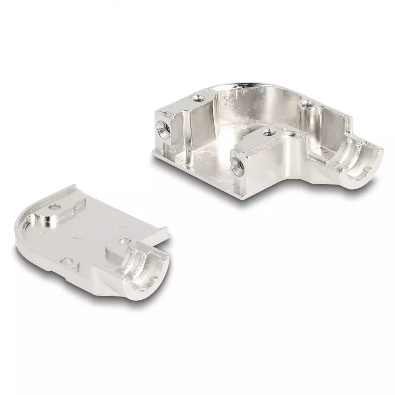 DELOCK D-Sub korpusas 9 kontaktų jungtims su metaliniu laikikliu 90° kampu, sidabrinis, 33×47×16 mm
