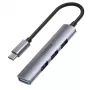 USB-C stotelė Unitek H1208B – 1x USB-A 5 Gbps, 3x USB-A 2.0, USB-C jungtis, aliumininis korpusas, 0,20 m laidas