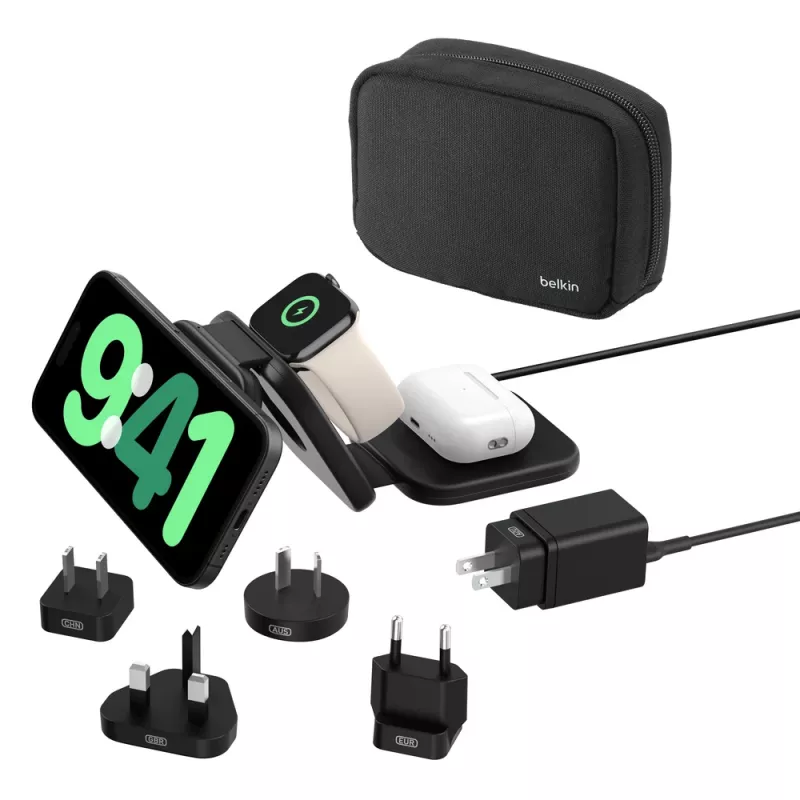 Belaidė įkrovimo stotelė Belkin BoostCharge Pro telefonui, išmaniam laikrodžiui ir ausinėms, juoda