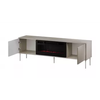Spintelė televizoriui su židiniu Cama Meble TRESSE 180x40x54,5 cm – juodas rėmas, kaspininis matinis viršus