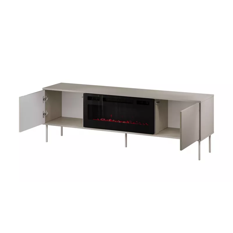 Spintelė televizoriui su židiniu Cama Meble TRESSE 180x40x54,5 cm – juodas rėmas, kaspininis matinis viršus