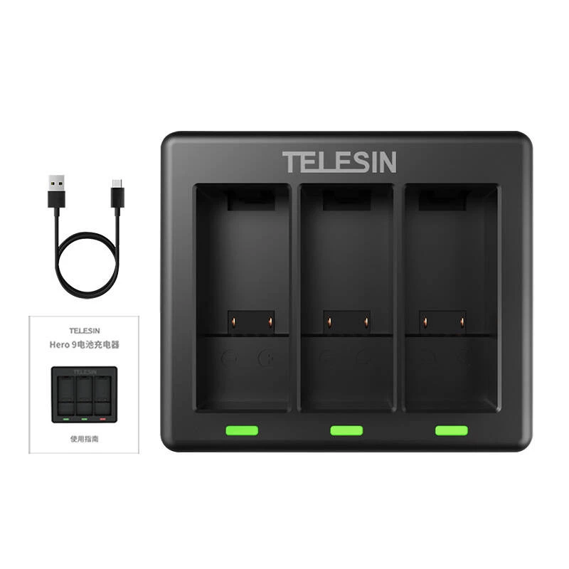 3 lizdų įkroviklis Telesin, skirtas GoPro Hero 12 / Hero 11 / Hero 10 / Hero 9