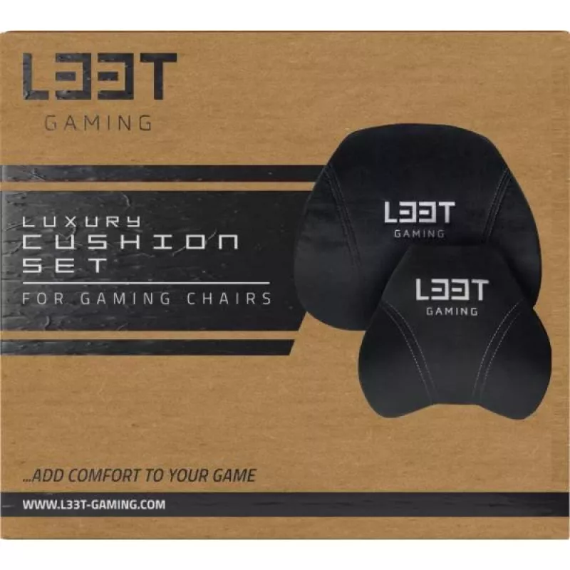 L33T Gaming 160382 Prabangus pagalvių rinkinys žaidimų kėdei, Atminties putos, Velvetas, Itin minkštas, Juodas