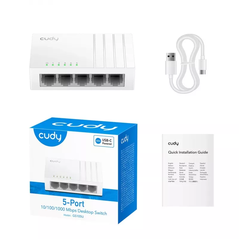 Cudy GS105U tinklo jungiklis – 5 prievadų Gigabit Ethernet (10/100/1000), baltas, 5 V