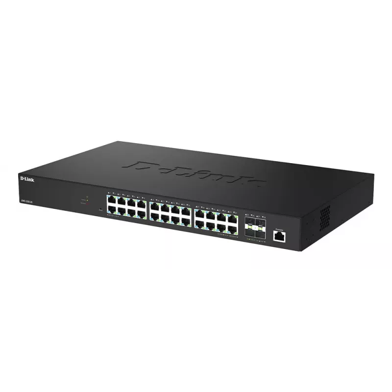 D-Link DMS-1250-28/E valdomas 28 prievadų 2,5G Multi-Gigabit tinklo jungiklis su 4 x 10G SFP+ prievadais