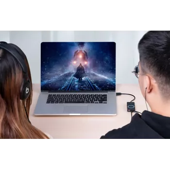 Išorinė USB 2.0 garso kortelė Vention CDRBF – 16 bitų, 44,1–48 kHz, maitinama per USB, 1 m laidas, linijinis įėjimas/išėjimas