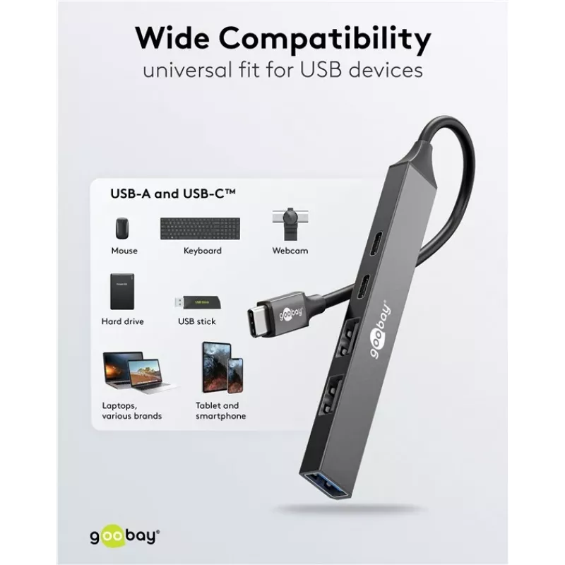 Goobay Slim 5 prievadų USB mazgas, USB-C™ į USB-C™/USB-A, USB 3.2 (74460)