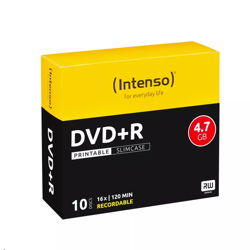 INTENSO DVD+R 4.7GB 16x Spausdinami 10 vnt. Plonas dėklas, 120 mm