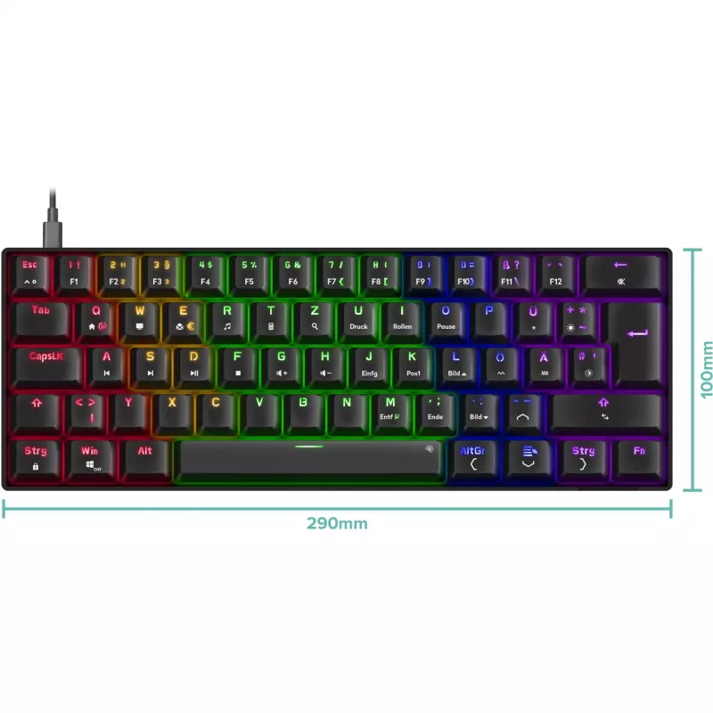 Mechaninė žaidimų klaviatūra Speedlink ATMOS RGB – kompaktiškas išdėstymas, RGB foninis apšvietimas