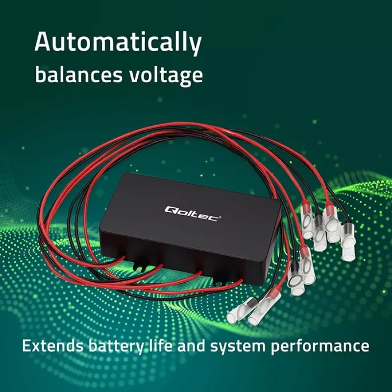 Įtampos balansuoklis QOLTEC 51098 48V sistemoms – 4×12V akumuliatorių išlygintuvas