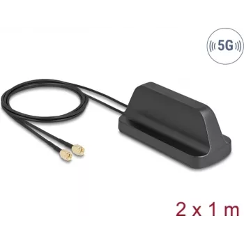 Antena DELOCK 81485 5G LTE GNSS Wi‑Fi 6 MIMO su 2×SMA jungtimis, stiprinimas 2,1–3,0 dBi