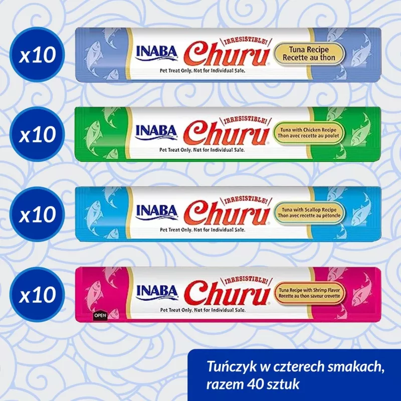 Šlapieji skanėstai katėms INABA Churu Variety Box – Tunas, 40 × 14 g pastos paketėliai, be grūdų, be glitimo