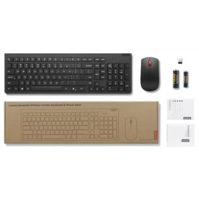Belaidis klaviatūros ir pelės rinkinys Lenovo Essential Wireless Combo Gen2 – juodas, kompaktiškas, belaidis ryšys