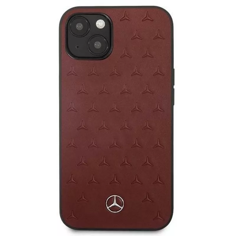 Mercedes MEHCP13SPSQRE iPhone 13 mini 5,4 raudonas kietas dėklas su odine žvaigždžių rašto apdaila
