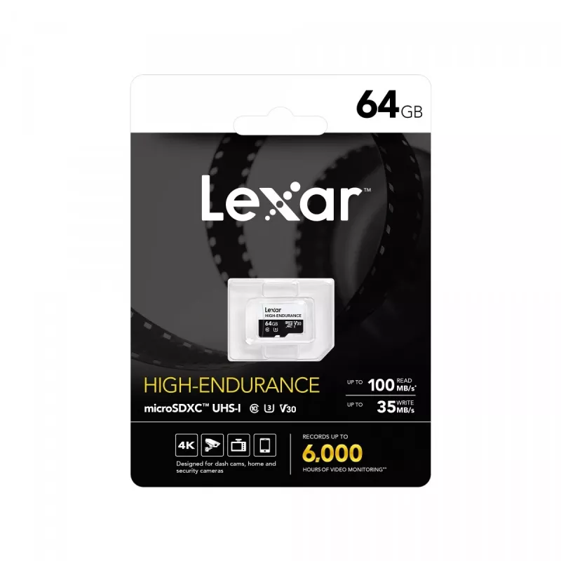 LEXAR microSD High Endurance atminties kortelė 64GB C10 A1 U1 V30 100/35MB/s