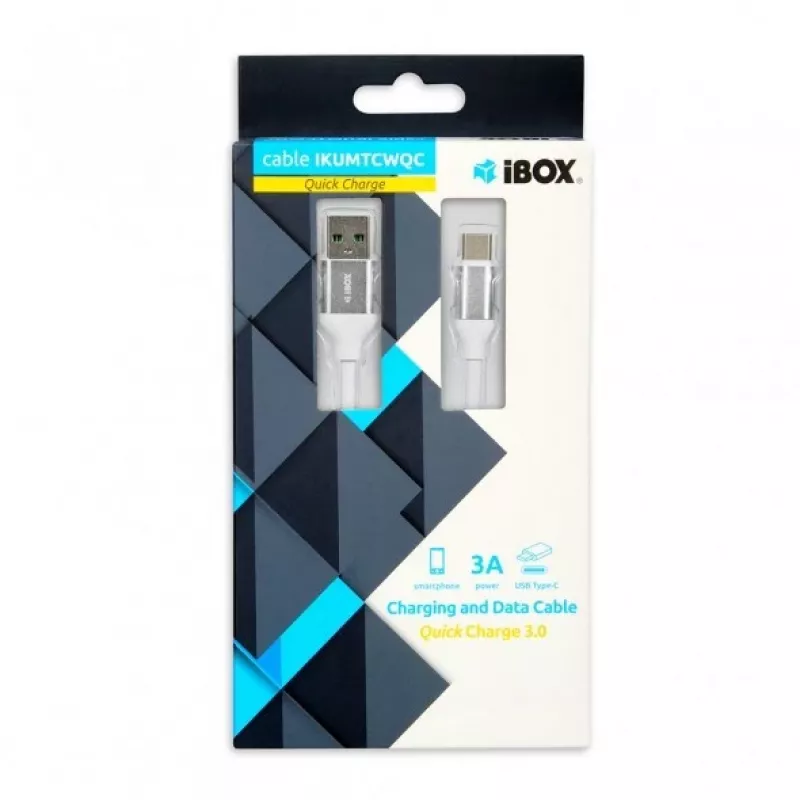 USB A – USB C laidas IBOX IKUMTCWQC 1,5 m, USB 2.0, 3 A, baltas