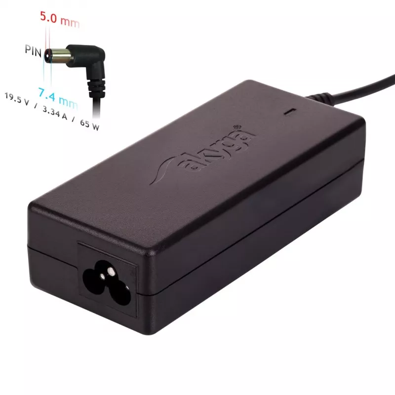 Akyga AK-ND-05 nešiojamojo kompiuterio maitinimo adapteris 19,5 V / 3,34 A, 65 W, 7,4 x 5,0 mm kištukas su kaiščiu, skirtas Dell