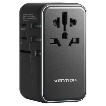 Įkroviklis Vention FJGB0 100W GaN su 3× USB-C ir 1× USB-A, juodas