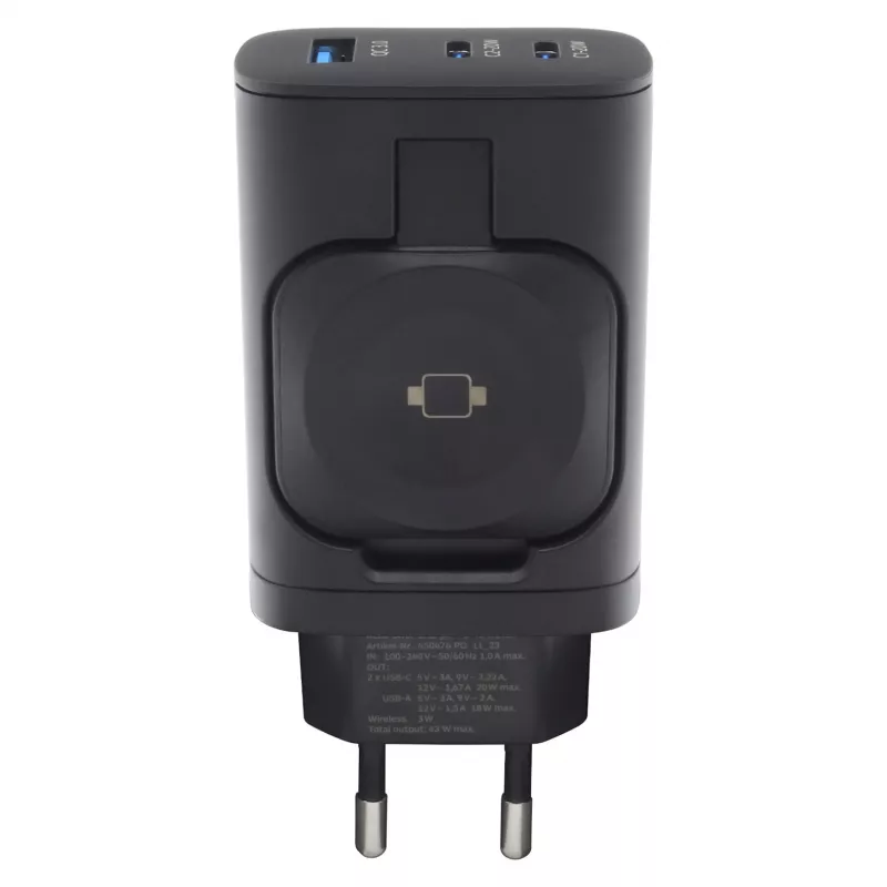RealPower 450476 belaidis greitasis įkroviklis – juodas, 2 USB-C, 43 W