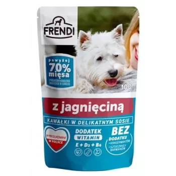 FRENDI gabaliukai švelniame padaže su ėriena - Šlapias šunų maistas - 100 g